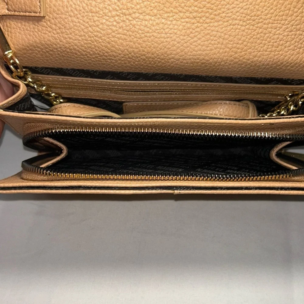 Steve Madden Purse Tan Quilted Women's cross body Bag gold chain strap